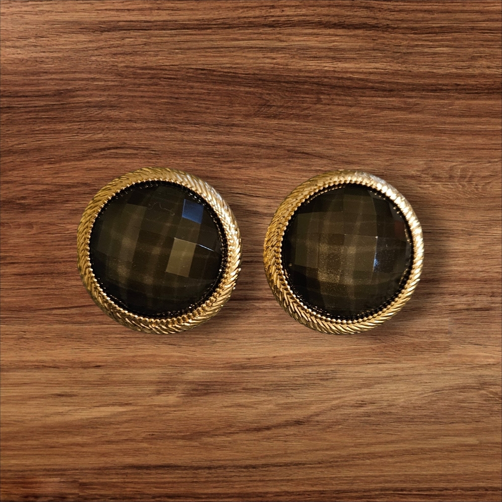 Gold and Black Round Earrings